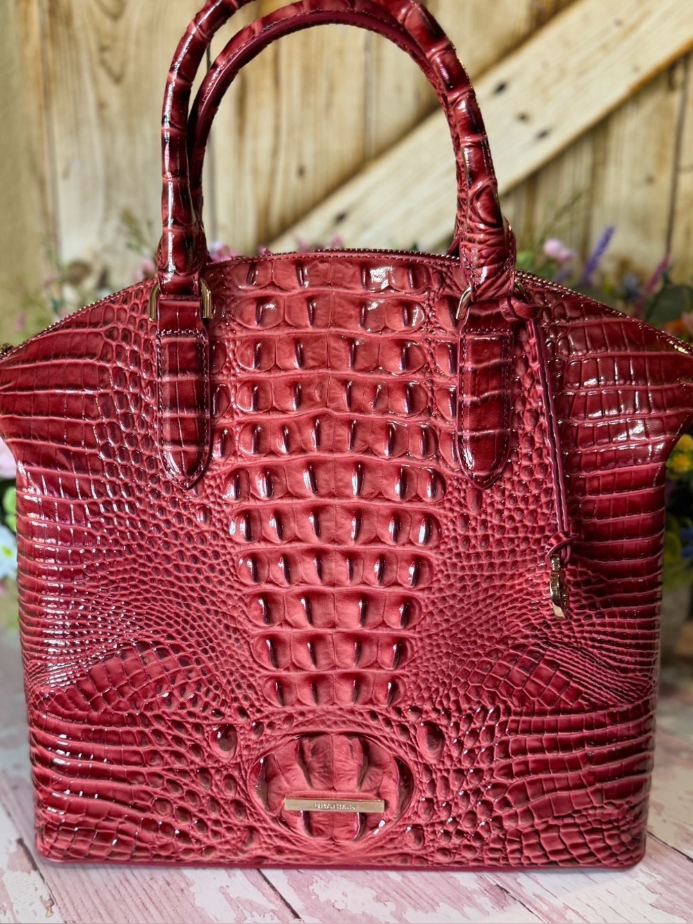 Brahmin Large Duxbury Coquette Ombre NWT Vintage Red /Tipping EYE ON EACH SIDE